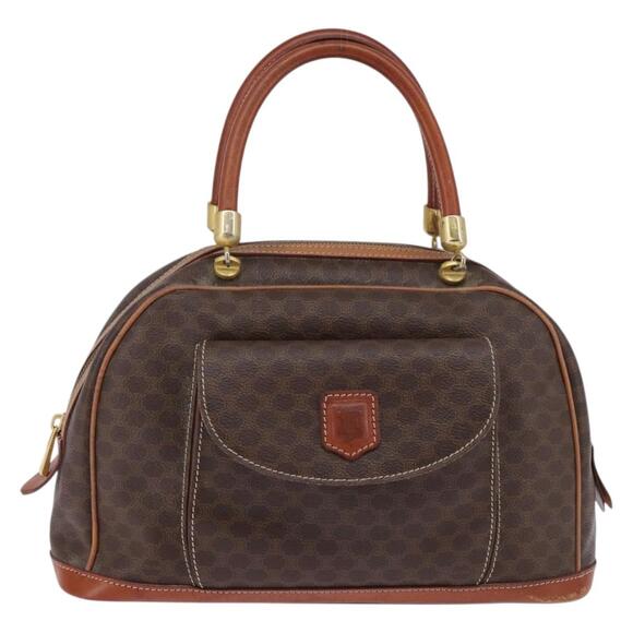 CELINE Macadam Canvas Hand Bag Pvc Leather Brown Gold - Picture 2 of 12